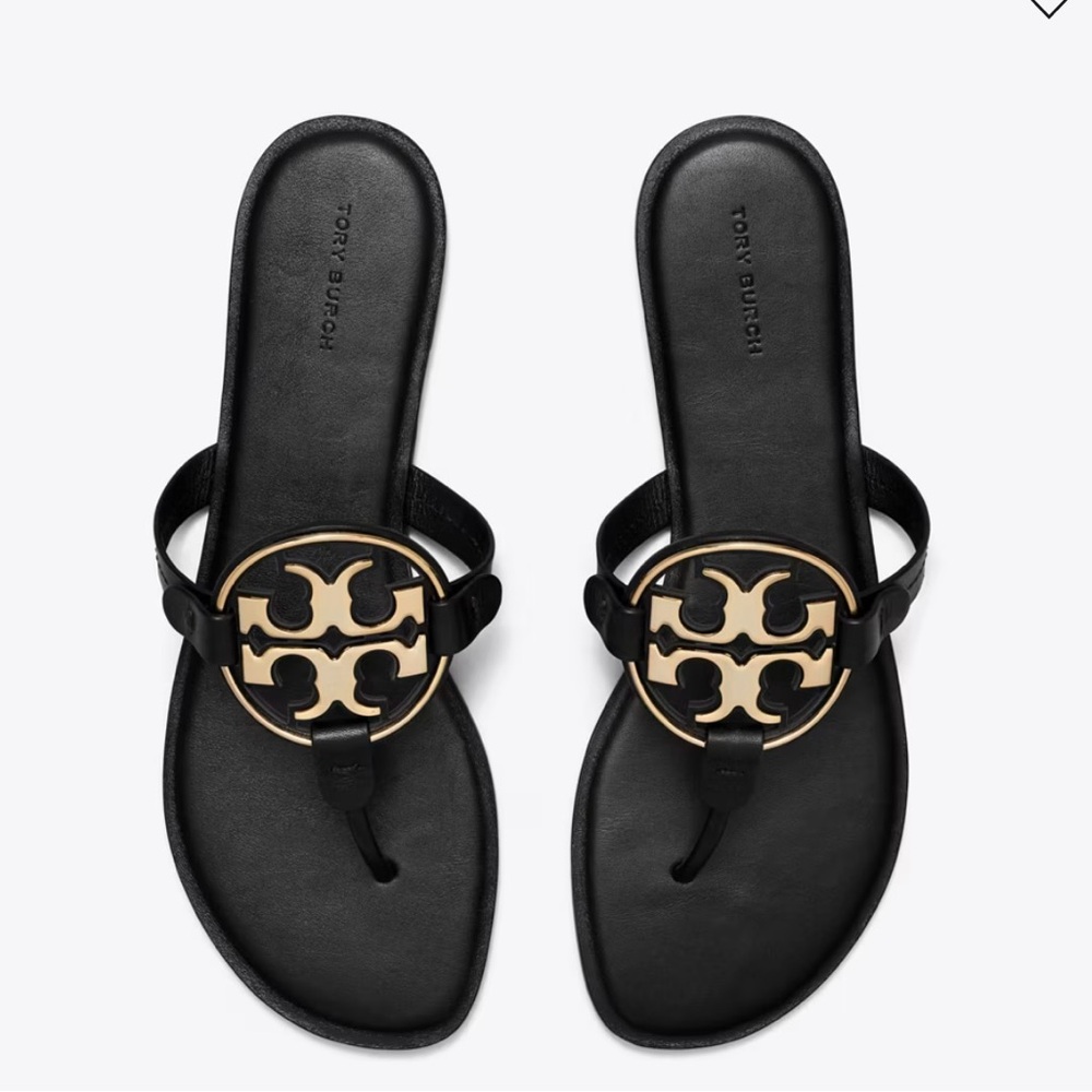 Tory Burch Black Miller Sandals with Gold Logo